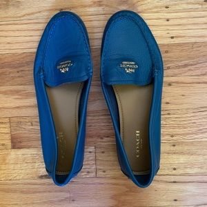 Blue leather Coach loafers